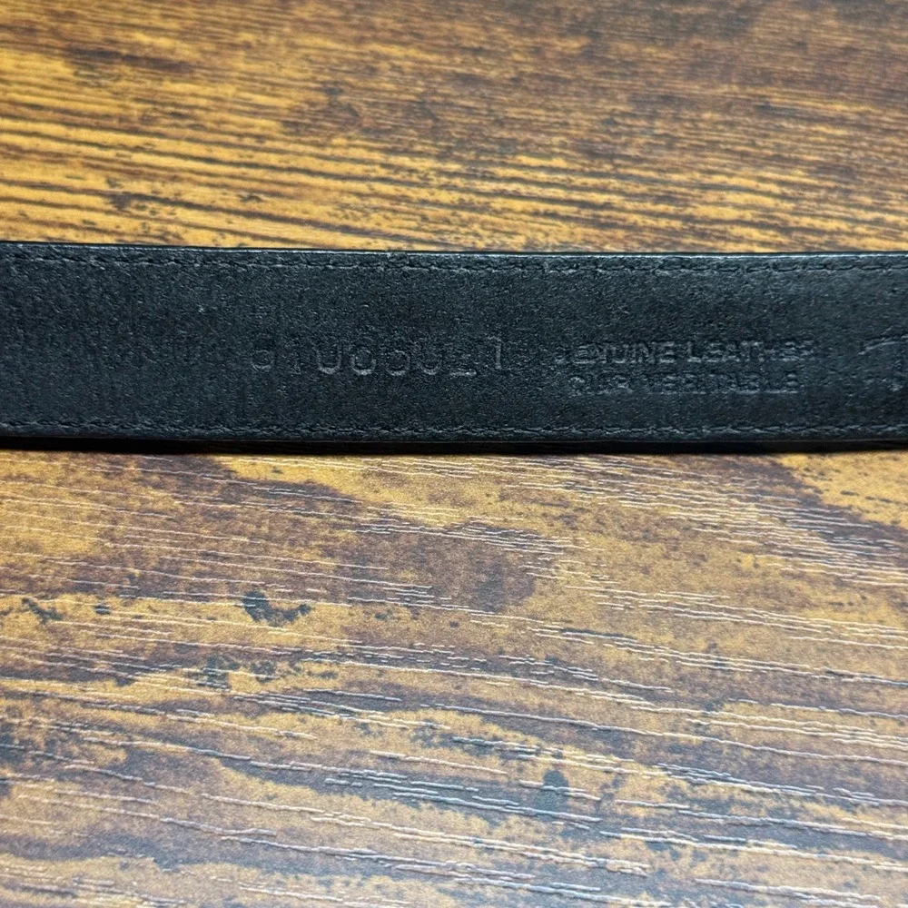 Talbots Navy Blue Leather Belt Small Gold Scroll Buckle Western Boho Vintage USA